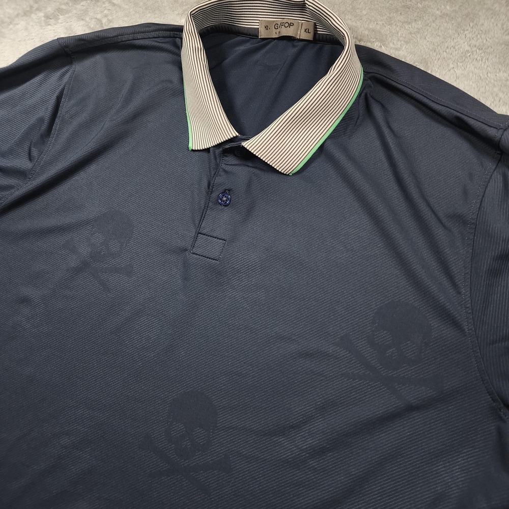G/FORE Polo Shirt Mens XL Blue Hualalai Golf Resort Skull Crossbones Performance